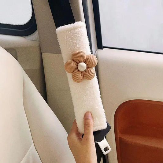 Car Seat Belt Cover 2 PCS Stocking Stuffers Cute Creative Toy Flower Cloud Duck Safety Seatbelt Shoulder Pad Auto Accessory Neck Cushion Protector Seatbelt Shoulder Protector Nice Gift (Brown Flower)